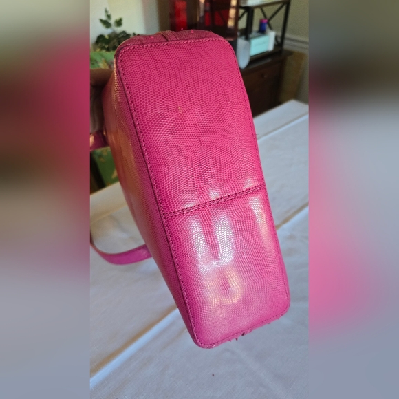 Lauren Ralph Lauren Newton Shopper Tote Hot Pink Leather Large Purse w/ Scarf - Picture 11 of 16